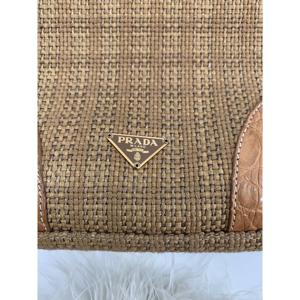 Prada Paglia Straw & Black cocco Lu Crocodile  Bag - Picture 4 of 12